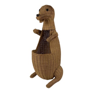 Large VTG 28" Wicker Kangaroo Storage Basket Hamper Plant Toilet Paper Holder For Sale