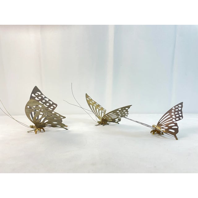 Vintage Set of 3 Brass Butterfly Wall Hangings For Sale - Image 12 of 13