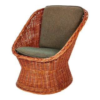 Vintage Boho Chic 1970s Wicker Pod Chair For Sale