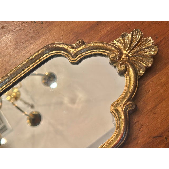 Mid 20th Century Mid-Century Petite Italian Florentine Giltwood Rococo Wall Mirror For Sale - Image 5 of 11