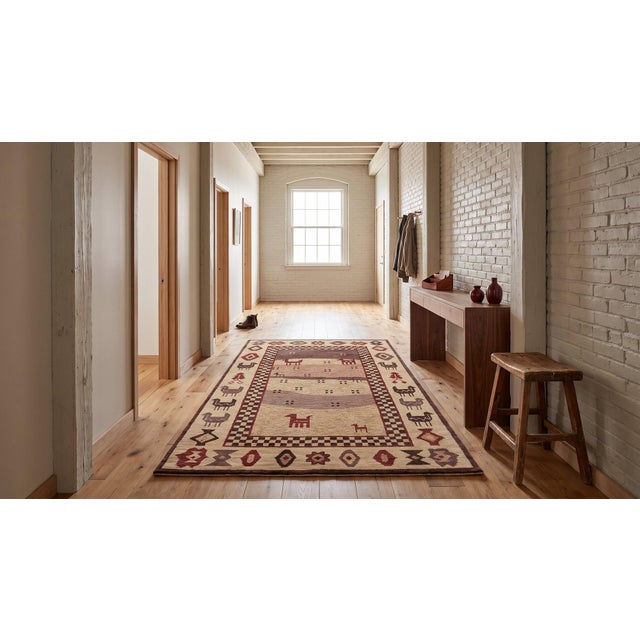 6x9 Ivory Hand-Knotted Wool Animal Silhouette Landscape Traditional Carpet Rug For Sale - Image 10 of 12