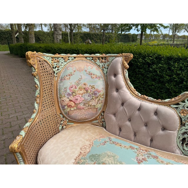 1940 French Louis XVI Pastel Beech Sofa Set - 3 Pc For Sale - Image 6 of 18
