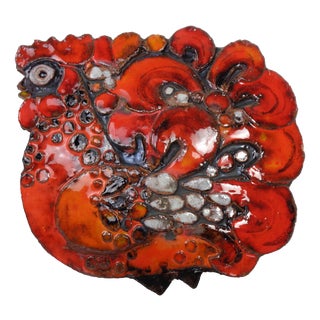 Large Glazed Rooster Studio Ceramic Wall Plaque, Germany, 1970s For Sale