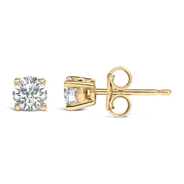 Contemporary 14K Yellow Gold 1/2 Cttw Lab Grown Diamond Solitaire Stud Earrings For Sale - Image 3 of 5