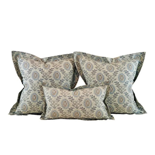 Textile French General Ciel Blue Cream Gray Boheme Floral Pillow Covers- 3 Pieces For Sale - Image 7 of 7