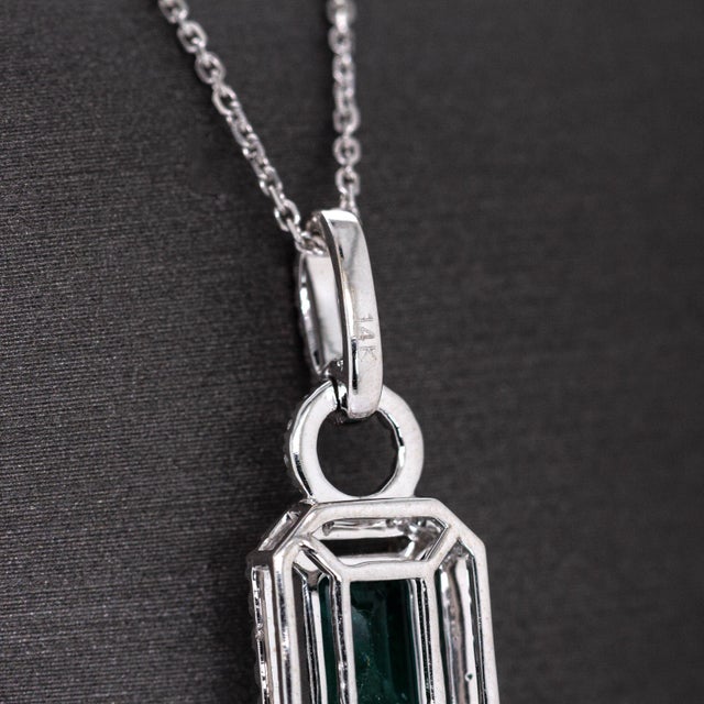 Metal 7x5mm, 1.2cts Zambian Emerald Pendant With Natural Diamonds in Solid 14k Gold For Sale - Image 7 of 7