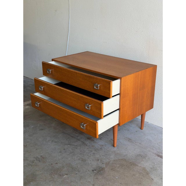 Mid-Century Modern Mid Century Danish Modern Teak Chest of Drawers – 3 Drawer Vintage Scandinavian Dresser 1960s For Sale - Image 3 of 9