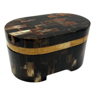 Vintage Neoclassical Style Horn Mosaic Cigar Box by Enrique Garcel, Colombia For Sale