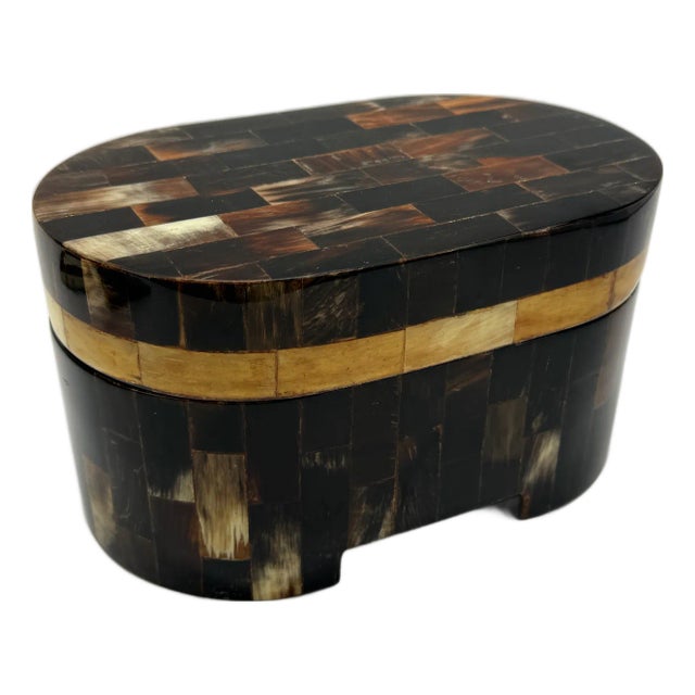 Vintage Neoclassical Style Horn Mosaic Cigar Box by Enrique Garcel, Colombia For Sale