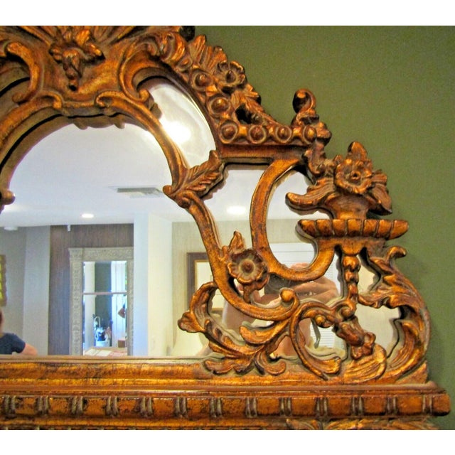 Antique Carved Large French Rococo Gold Wood Wall Mirror For Sale - Image 4 of 9