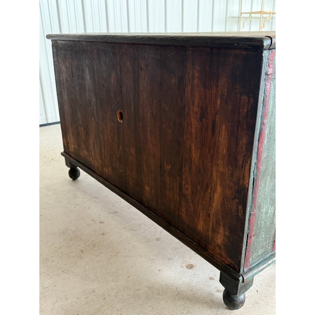 Early 20th Century-Anglo-Indian Painted Wood Cabinet With Iron Accents and Original Patina For Sale - Image 10 of 12