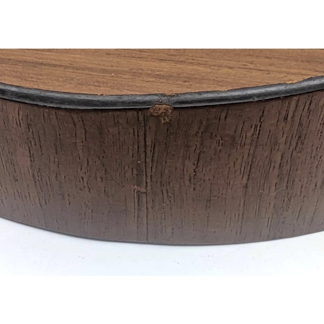 Chestnut Mid 20th Century Round Pressed Teak Wood Tray With Handles For Sale - Image 8 of 11