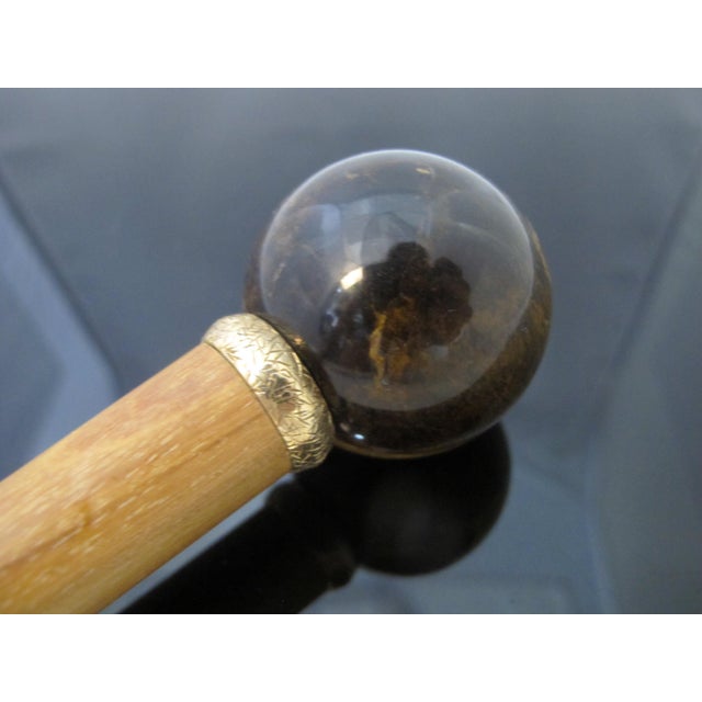 Tan Vintage TIGERs Eye Crystal Ball Knob Wood Walking Stick Cane For Sale - Image 8 of 9