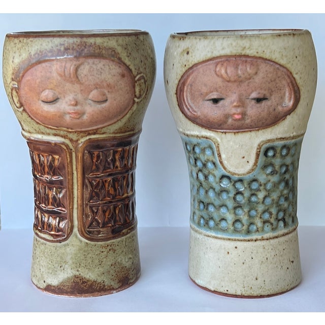 Vintage Handmade Ceramic Goblets with children's faces. Great condition, no chips. Each measures 3" diameter 5" in height....