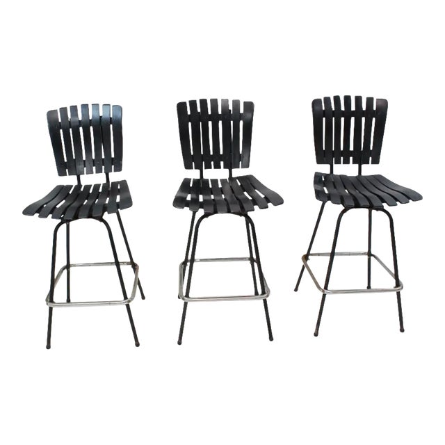 Mid Century Modern Slatted Bar Stools Chairish