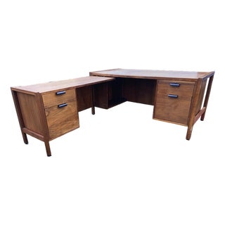 Vintage Mid Century Modern Walnut Corner Desk For Sale