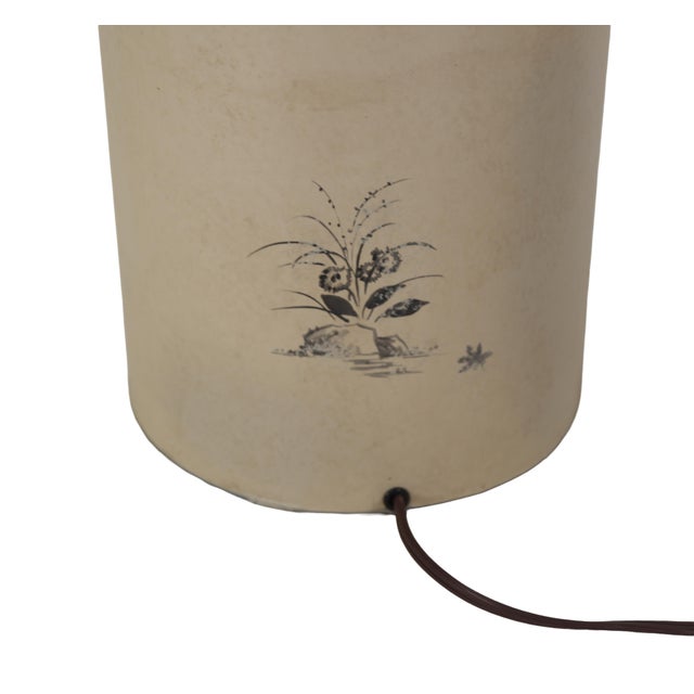 Linen Vintage English Export Tea Caddy Hand-Painted Chinoiserie Figurines Table Lamp For Sale - Image 8 of 9