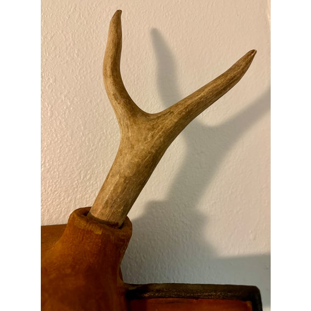 1980s Handcrafted Avant Garde Welded Animal Wall Art Sculpture With Real Antlers: Stunning For Sale - Image 5 of 7