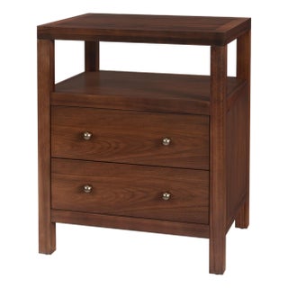 Nora 21 in. W Rectangular Wood 2 Drawer Nightstand with Open Shelf, Walnut For Sale
