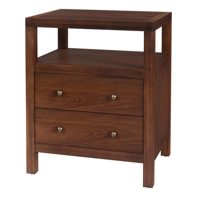 Nora 21 in. W Rectangular Wood 2 Drawer Nightstand with Open Shelf, Walnut For Sale