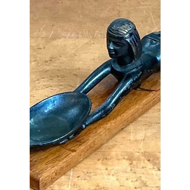 Vintage Metal Egyptian Figure on Wood Base For Sale - Image 12 of 12