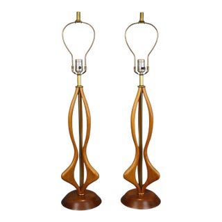 1960s Modeline Style Pair of Vintage Mid Century Modern Sculpted Walnut Table Lamps For Sale