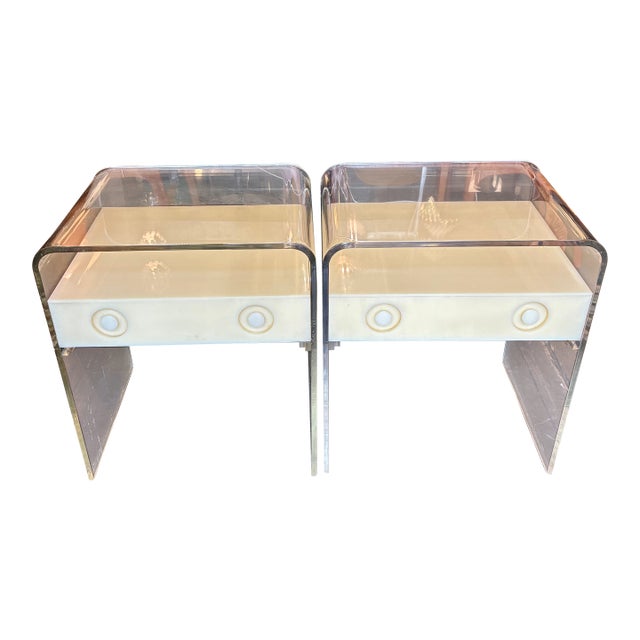 1970s Unique Pair of Lucite Nightstands For Sale