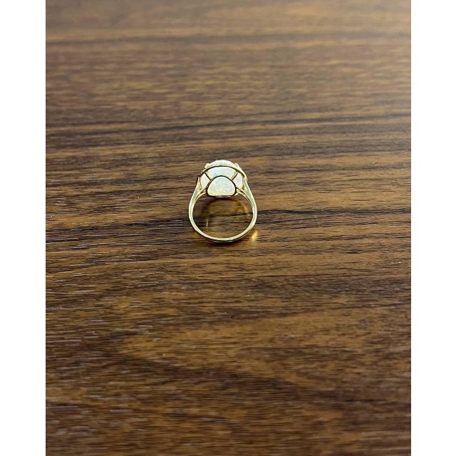 Early 21st Century White Moonstone Diamonds Halo Set 14 Yellow Gold Statement Unique Cocktail Ring, Size 6 For Sale - Image 5 of 11