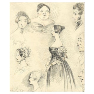 Walter Sneyd, Sheet of Caricature Portraits, Early 19th Century, Graphite Drawing For Sale