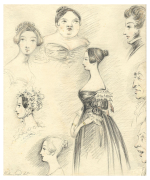 Walter Sneyd, Sheet of Caricature Portraits, Early 19th Century, Graphite Drawing