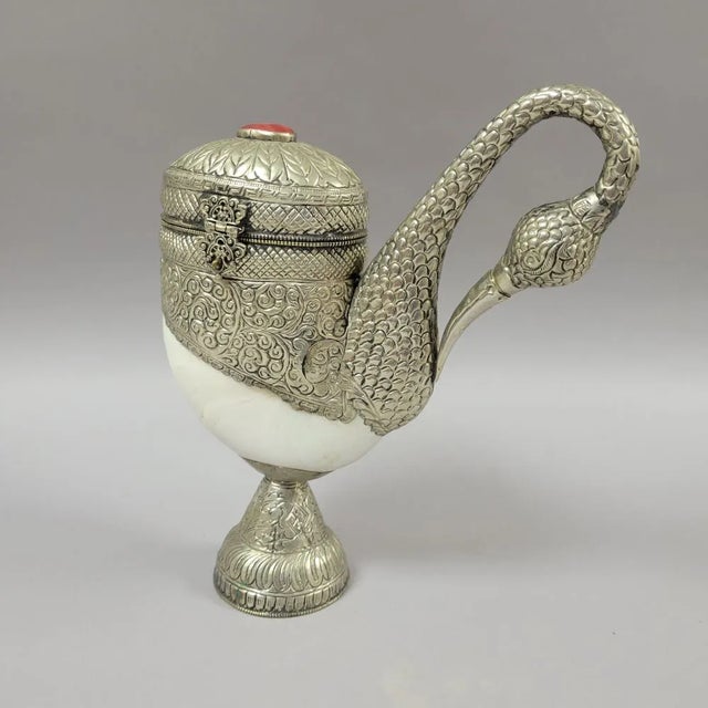 Anglo-Indian Silvered Metal and Nautilus Shell Swan Sculpture Container For Sale - Image 4 of 9
