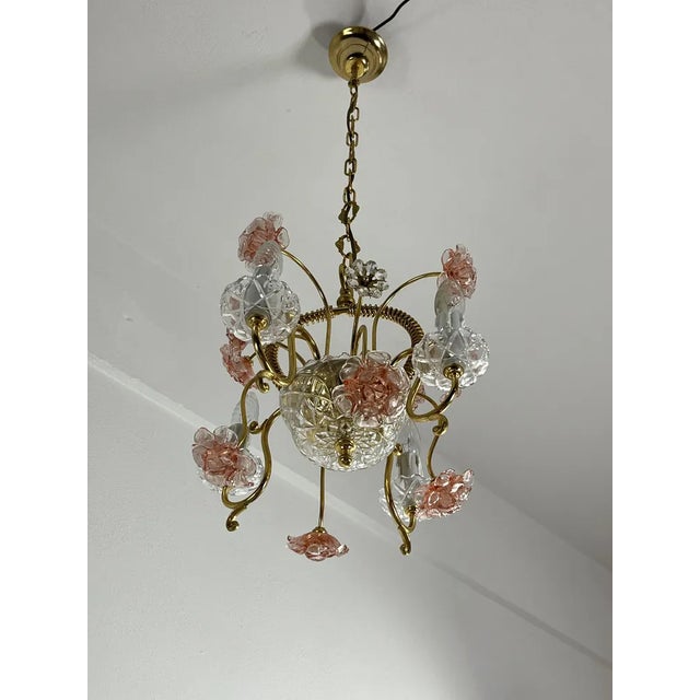 Metal Mid-Century 4-Light Murano Glass Chandelier, 1960s For Sale - Image 7 of 11