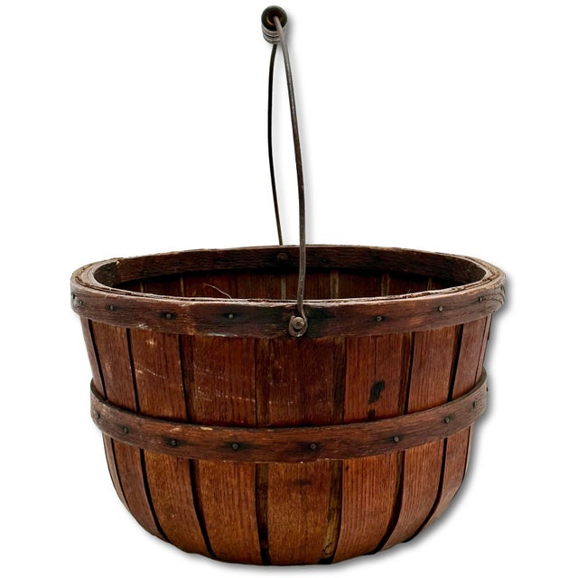 Great Antique American Hand Made Steam Bent Oak Maine Apple Farm Gathering Basket With Excellent Patina For Sale - Image 15 of 18
