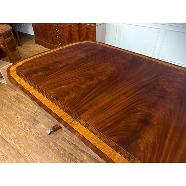 2020s Classic Double Scalloped Multi-Banded Mahogany Dining Table by Leighton Hall - Showroom Sample For Sale - Image 5 of 15