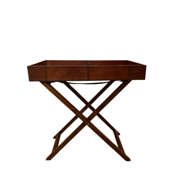 Folding Butlers Tray Table with Chestnut Leather, 1990 For Sale - Image 16 of 16