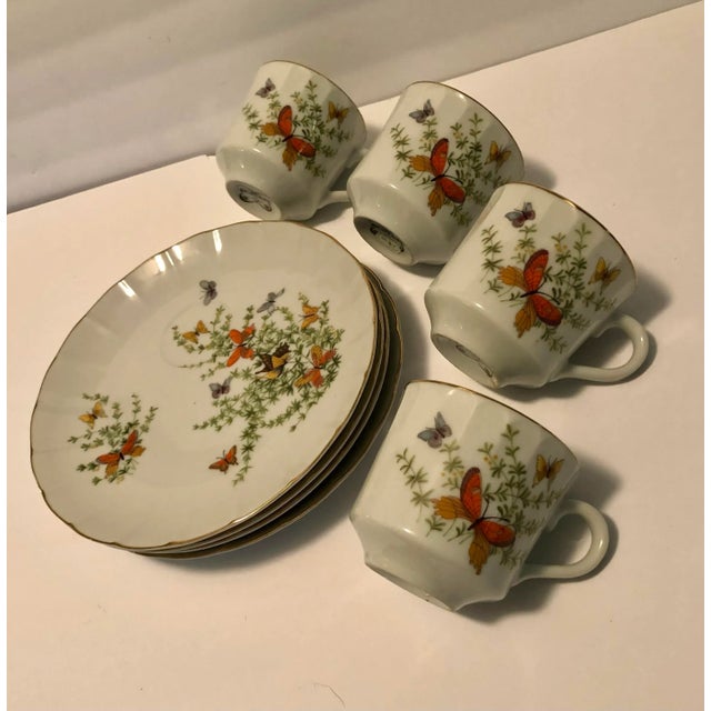 Vintage "Butterfly" Shafford Porcelain Tea Cups and Dessert Plates Set