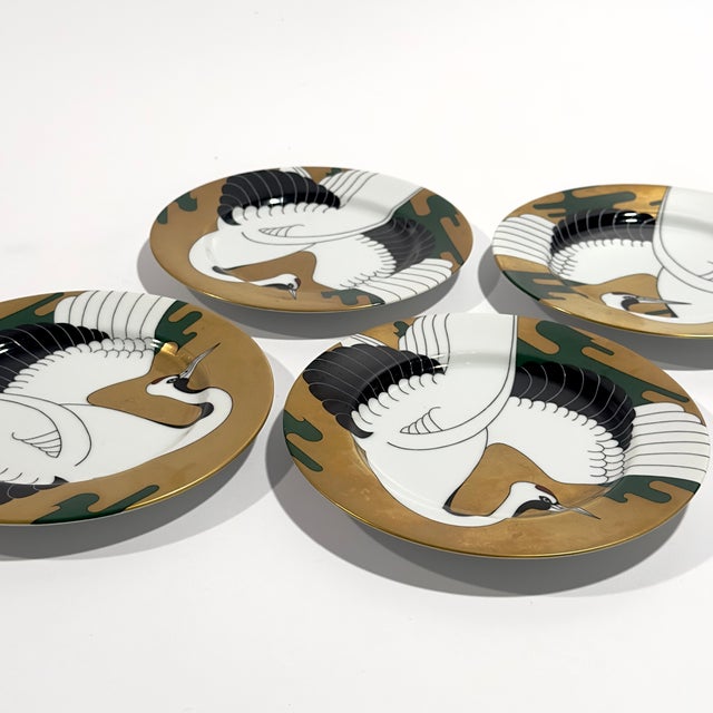 1970s Vintage Fitz & Floyd "Golden Tancho Stork" Salad / Dessert Plates - Set of 4 For Sale - Image 5 of 10