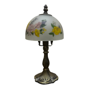 Vintage Shanghai Union Arts & Craft Co. Reverse Painted Floral Table Lamp With Frosted Glass Shade