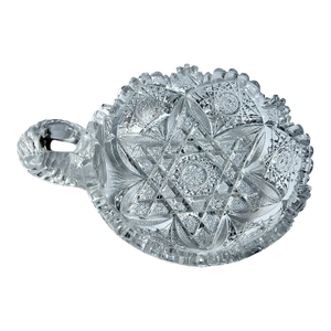 Vintage Brilliant Sawtooth Rimmed Handled Clear Cut Crystal Dish