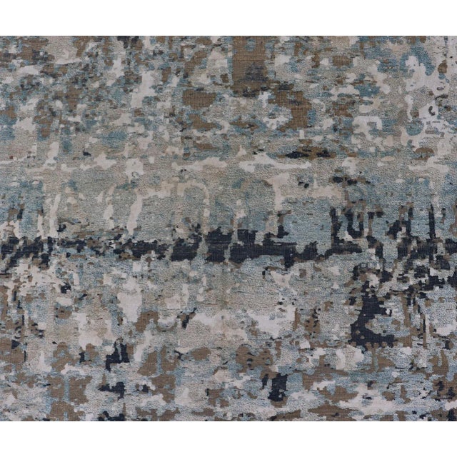 Antique White Modern Indian Abstract Bamboo Silk and Wool Gallery Runner in Earthy Tones For Sale - Image 8 of 12