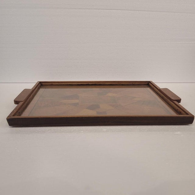Art Deco Tray Marquetry and Glass, France, 1950s For Sale - Image 6 of 16