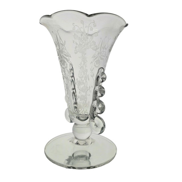 American Heisey Lariat Orchid Etched Footed Elegant Glass Vase 7" For Sale - Image 3 of 9