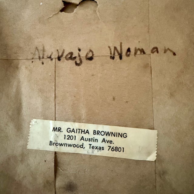 Native American 1930s John Gaitha Browning "Navajo Woman" Oil Painting Framed Original For Sale - Image 3 of 10