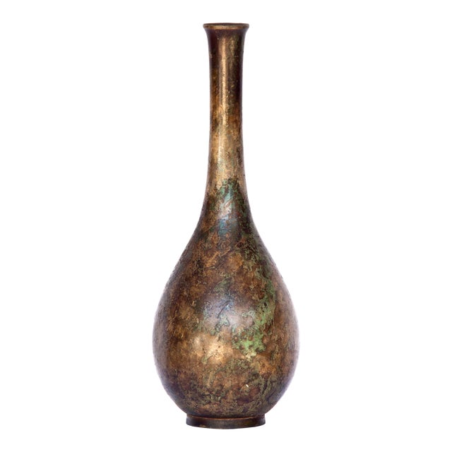 Mid 20th Century Green Patina Japanese Bud Vase For Sale