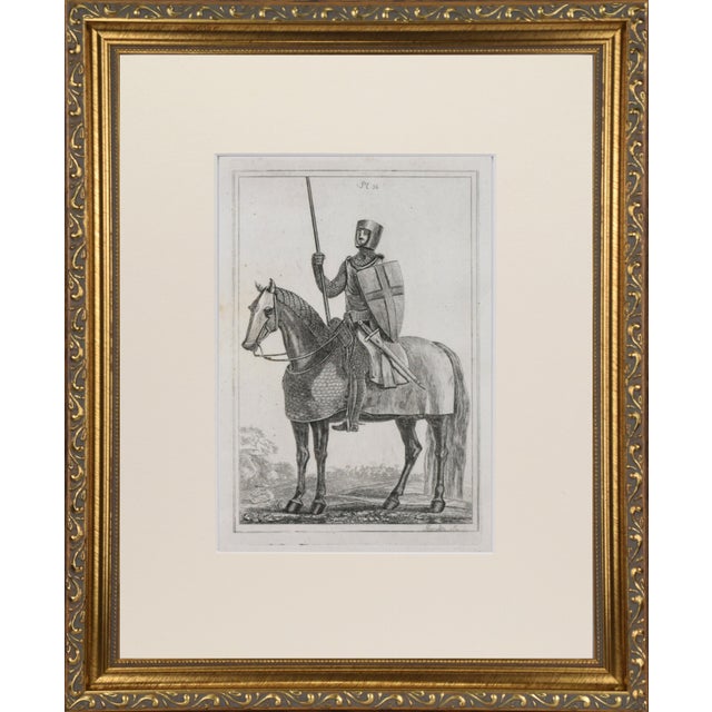 Gothic 19th Century Engravings of Medeival English Knights on Horseback in Suits of Armour 1801- A Pair For Sale - Image 3 of 9
