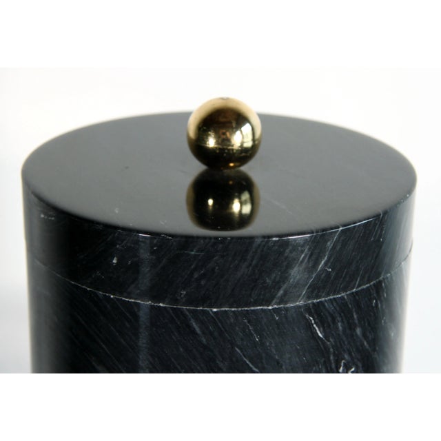 1980s 1980's Contemporary Solid Black Marble & Brass Ice Bucket For Sale - Image 5 of 11