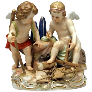 Meissen Figurines Cherubs Allegory of Trading Model C42 attributed to Schoenheit