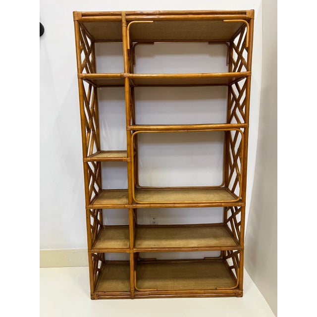 Mid-Century Modern Vintage Coastal Chic Rattan Etagere For Sale - Image 3 of 12