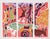 Vibrant screen print of people gathering around a pond by Jane Leddy (American, 1925-2019). People and various animals -...