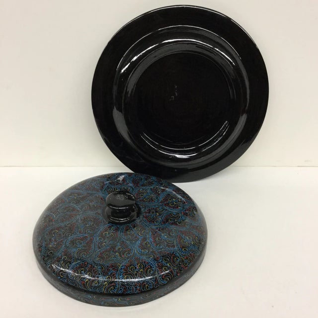 Black Vintage Kashmir Lacquer Divided Candy Dish For Sale - Image 8 of 11